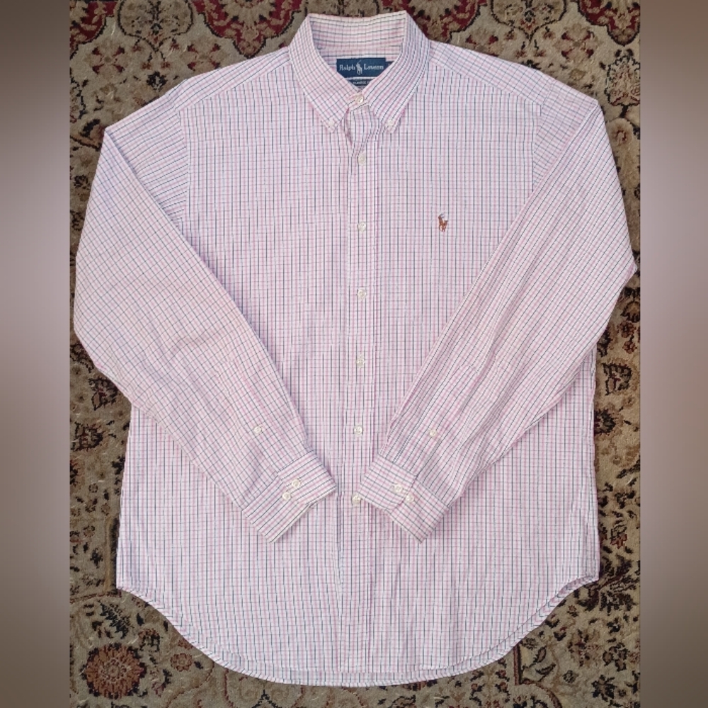Ralph Lauren Men Classic Fit Checkered Shirt Size 34/35 Pink Blue White